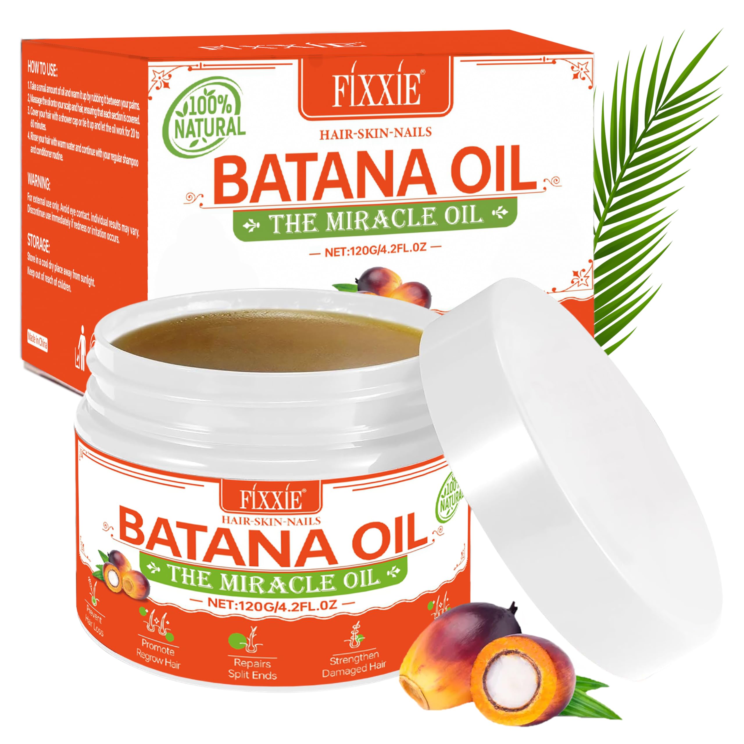 Raw Batana Oil For Hair Growth 120ml, 100% Pure Natural Raw Batana Oil from Honduras, Batana Cream Unrefined and Organic Hair Mask, Prevent Hair Loss, Promote Hair Thickness for Women & Men