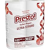 Amazon Brand - Presto! Ultra-Strong 2-Ply Toilet Paper, 6 Mega Rolls = 30 Regular Rolls, 308 Sheets Per Roll, Unscented