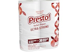 �鶹�� Brand - Presto! Ultra-Strong 2-Ply Toilet Paper, 6 Mega Rolls = 30 Regular Rolls, 308 Sheets Per Roll, Unscented