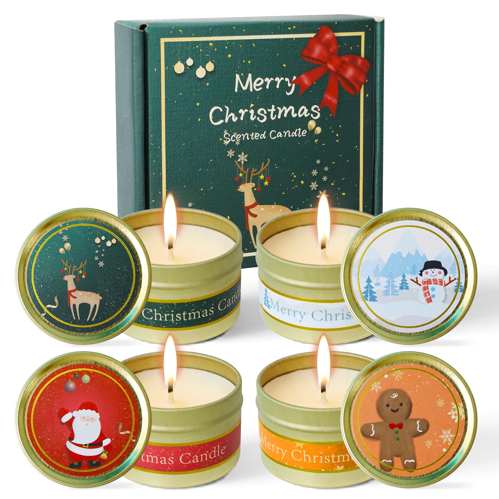 Christmas Scented Candles, Christmas Decorations Candle Sets, Gifts for Women, Scent of Apple Cinnamon, Cedarwood, Gingerbread, Noble Wine, 4 x 75g