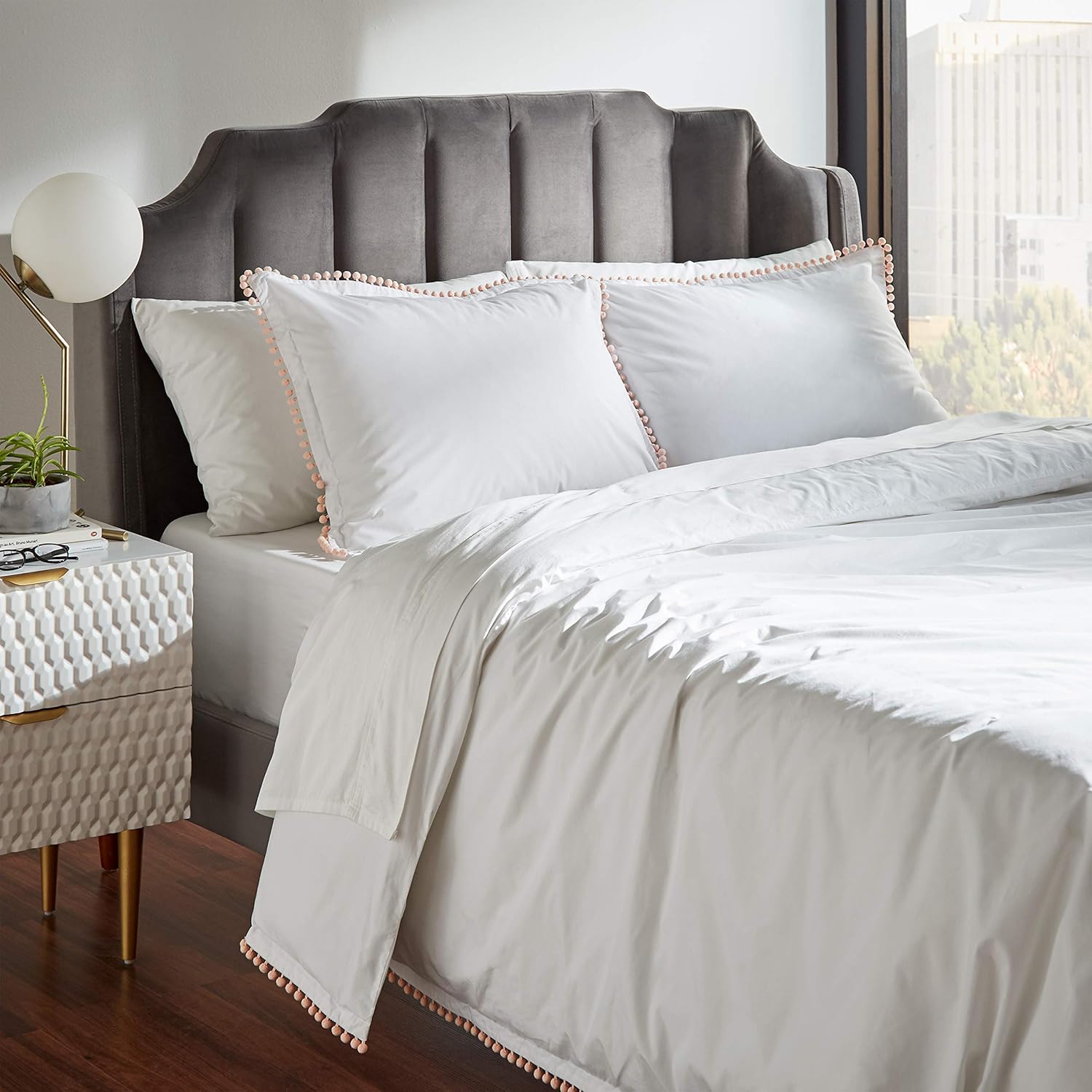  Brand – Rivet Pom-Pom Duvet Comforter Cover Set, Full / Queen, 90" x 90", Blush: Home & Kitchen