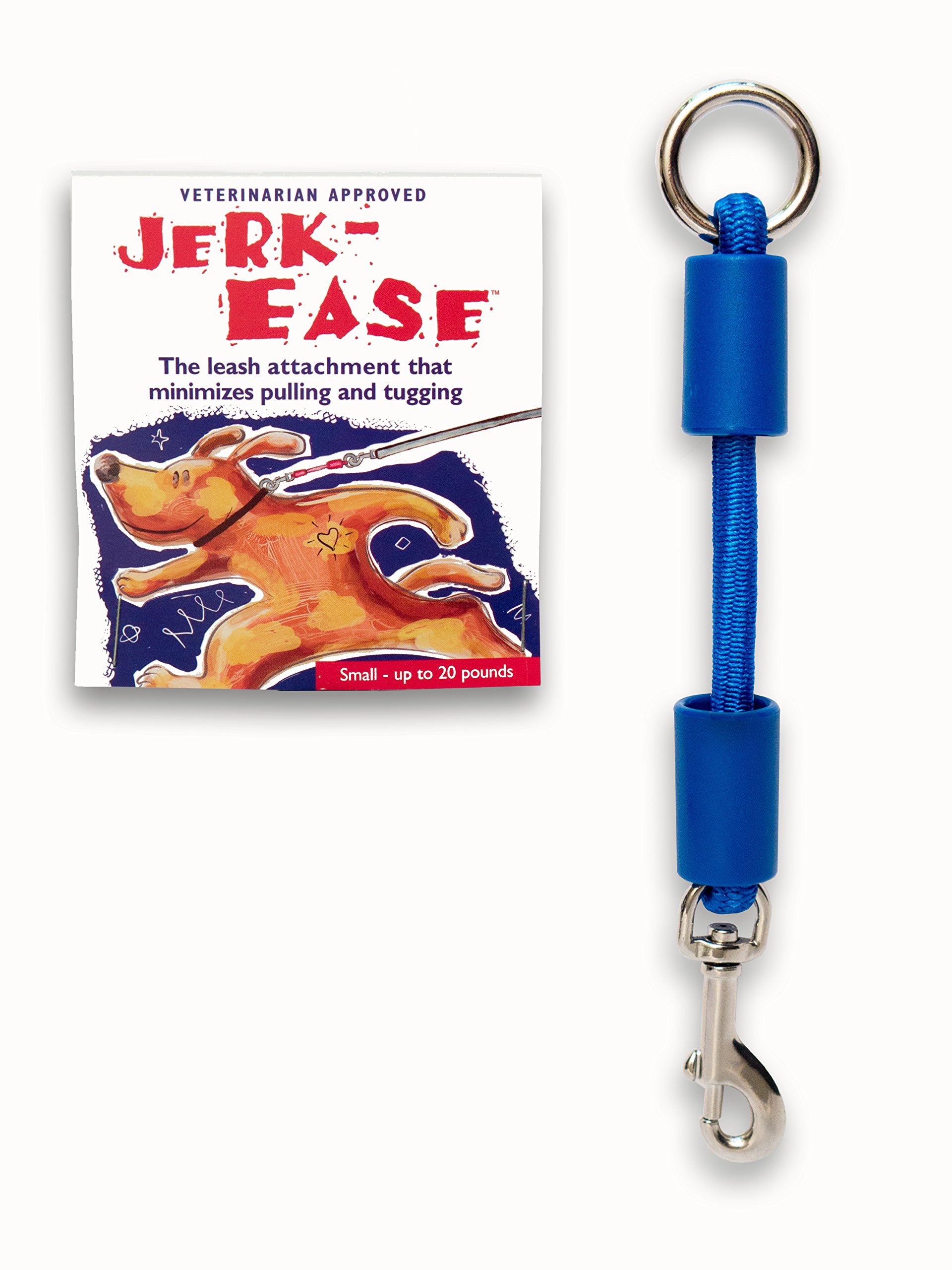 Jerk-Ease Bungee Dog Leash Extension - Patented Shock Absorber Attachment Protects You and Your Dog - Works with Any Leash & Collar or Harness - Small (Up to 20 Pounds) - Blue