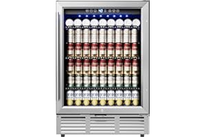 Icyglee 24 Inch Beverage Refrigerator, Beverage Cooler 180 Can Built-in Design, Under Counter Beer Fridge with Glass Door for Soda, Wine, Water - For Kitchen, Office or Bar