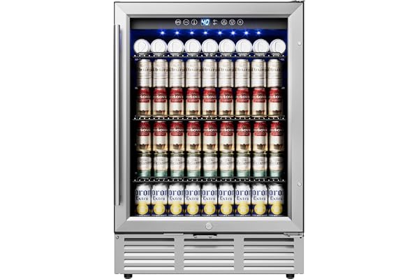 Icyglee 24 Inch Beverage Refrigerator, Beverage Cooler 180 Can Built-in Design, Under Counter Beer Fridge with Glass Door for Soda, Wine, Water - For Kitchen, Office or Bar