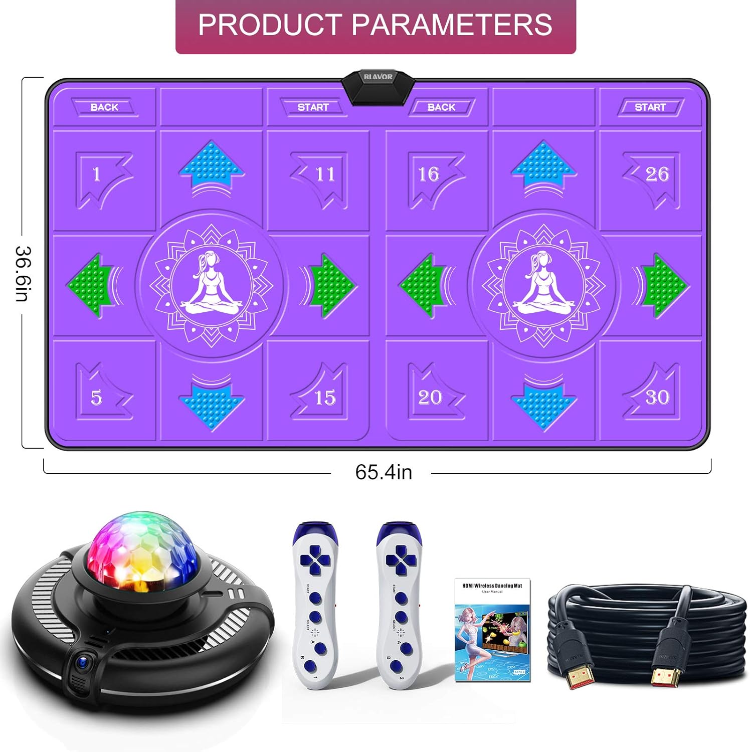 BLAVOR Electronic Dance Mats,Dance Mat Double Game for Kids and Adults with Massage Button,Indoor Portable Musical Dancing Mat with 100 Plus Games and Disco Ball Host for HDMI TV (Double Purple): Toys & Games