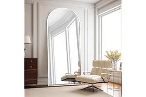 ZMYCZ Floor Length Mirror, 76"x34" Arch Full Length Mirror, Mirror Full Length Hanging or Leaning, Body Mirror with Stand, Wall Mounted Mirror, Arched-Top Mirror with Aluminum Frame for Bedroom(White)