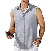 COOFANDY Men's Sleeveless Beach Shirts Summer Button Up Tank Tops Casual Textured Tank Shirt