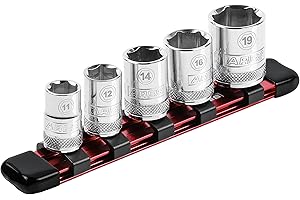 ARES 70205-3/8-Inch Drive Red 6-Inch Socket Organizer - Aluminum Rail Stores up to 5 Sockets and Keeps Your Tool Box Organized