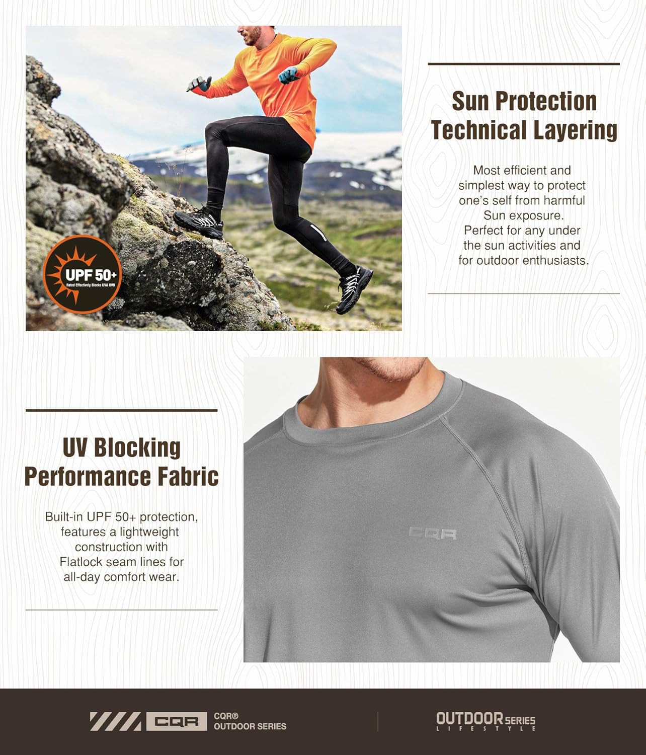 CQR Men's UPF 50+ Outdoor Long Sleeve Shirts, UV Sun Protection Loose-Fit Water T-Shirts, Running Workout Shirt: Clothing