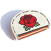 Beaded Coin Purse, Change Purse For Women, Zippered Change Pouch Wallet, Small Leather Pouch, designer key pouch (White Rose)