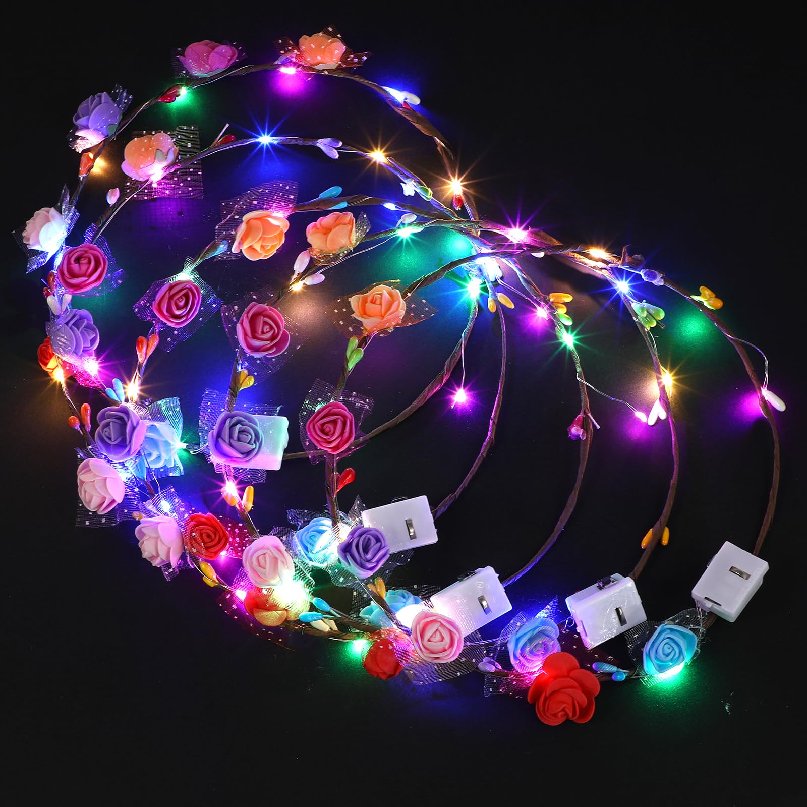 Lurrose 5pcs Led Headband Flower Crowns Flashing Wreath Headbands Party Favors Light Up Toys for Wedding Festival Holiday Halloween Supplies
