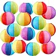 Treela 16 Pcs Rainbow Paper Lanterns 9.8 Inch Beach Ball Paperlanterns , Mexican Fiesta Party Decorations Summer Luau Themed Hanging Decor Colorful Round Chinese Lampfor Home Birthday Outdoor Indoor