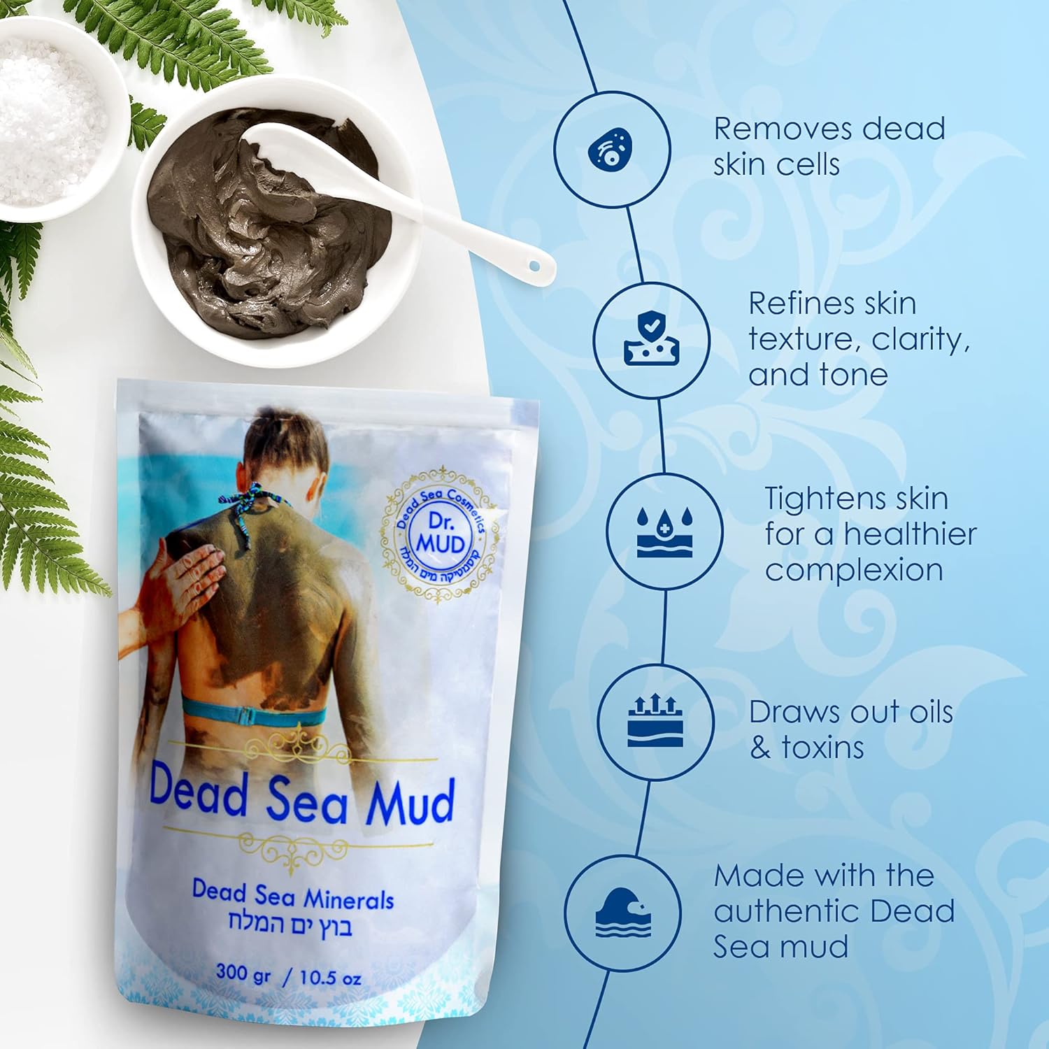 Dr Mud's Dead Sea Mud Mask body from Israel 10.5 oz – Black Clay Body Treatment : Beauty