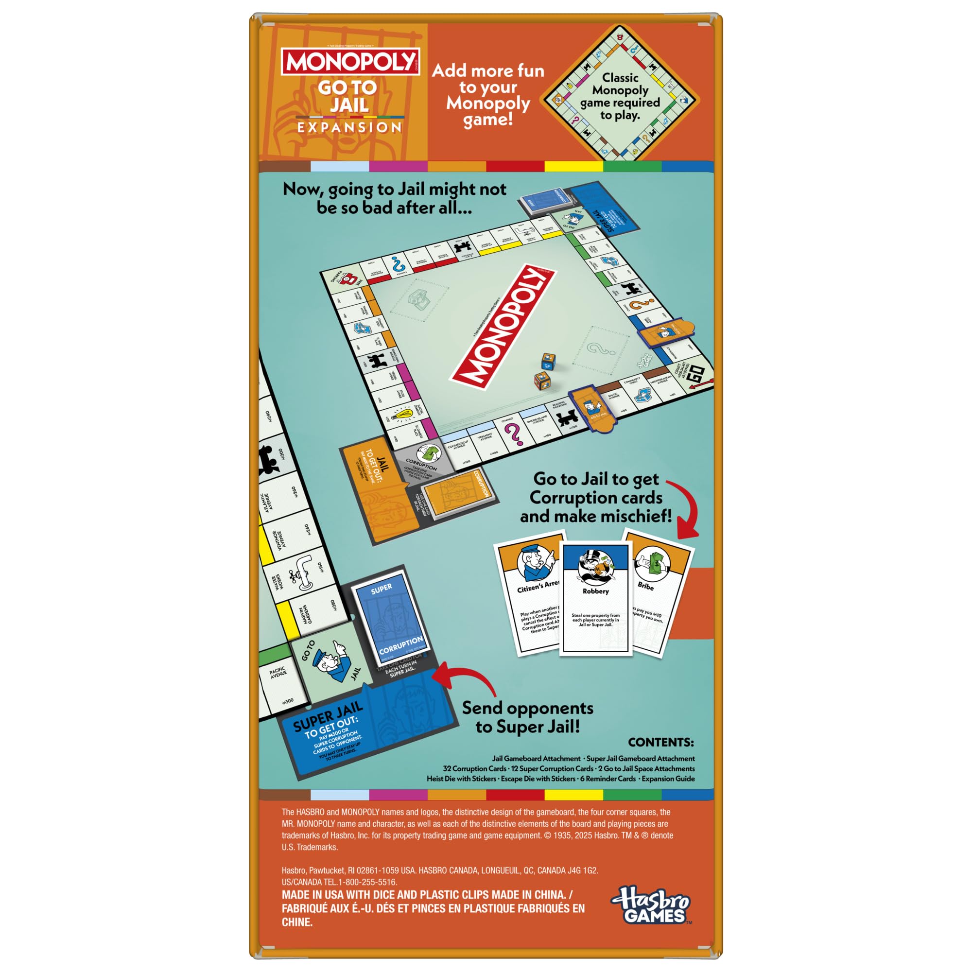 Monopoly Go to Jail Expansion | Add More Fun to Classic Monopoly Game and Play Faster | Ages 8+ | 2-6 Players | 40 Mins. | Family Board Games