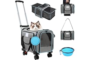 WN'S DAY Pet Carrier Airline Approved, Expandable Pet Cat Carriers with Wheels for Dogs, Airline Approved Cat Dog Carrier, TSA Approved Pet Carrier in Cabin, Pet Dog Cat Carrier Soft, Cat Travel Carrier(Grey)