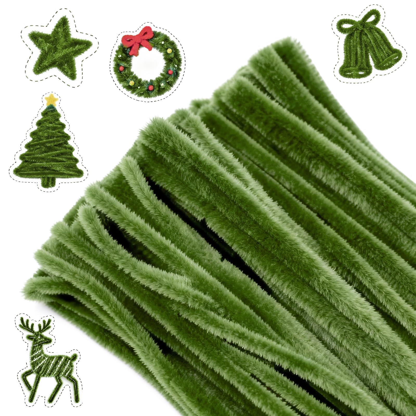 G2PLUS Sage Green Pipe Cleaners for Craft, 30cm Long Crafting Pipe Cleaners for Christmas Craft, 6mm Chenille Stem for DIY, 100PCS Pipe Cleaners for Christmas Tree Project Decoration