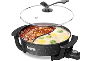 Stariver 6L Electric Hot Pot with Divider - Dual-Flavor Fondue & Shabu Shabu Pot, 1360W with 5-Temp Control, Non-Stick & BPA-
