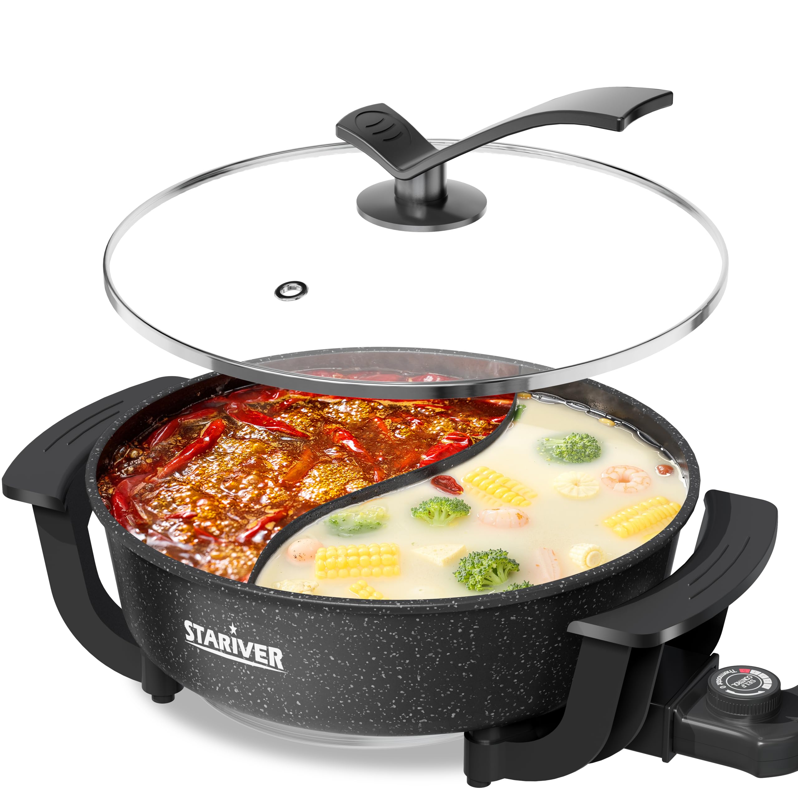 View 1 of **PARTS ONLY**
Broken power plug**
Stariver 6L Electric Hot Pot with Divider - Dual-Flavor Fondue & Shabu Shabu Pot, 1360W with 5-Temp Control, Non-Stick & BPA-Free, Perfect for Family Dinners & Parties