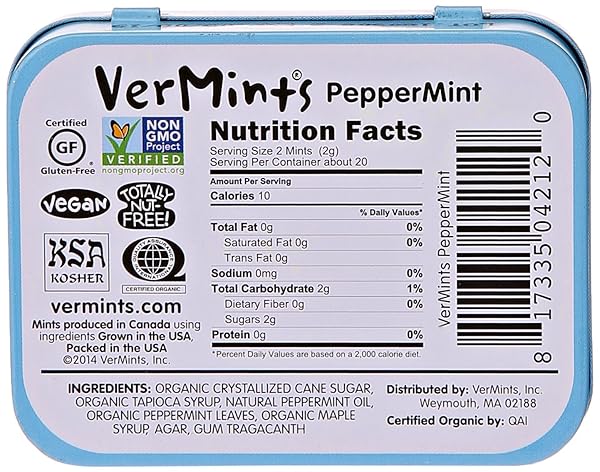 VERMINTS ALL NATURAL PEPPERMINT CANDY, 1.41 OZ