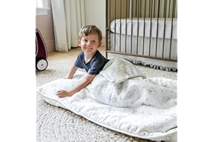 Makemake Organics GOTS Certified Organic Cotton Nap Mat with Detachable Pillow for Kids Soft Sleeping Bag for Toddlers, Boys, Girls - Ideal for Daycare, Preschool, Kindergarten