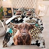Tailor Shop Western Highland Cow Bedding Queen Size Wild Cow Print Comforter Sets for Kids Teens Boys Leopard Comforter Sets with 2 Pillowcases