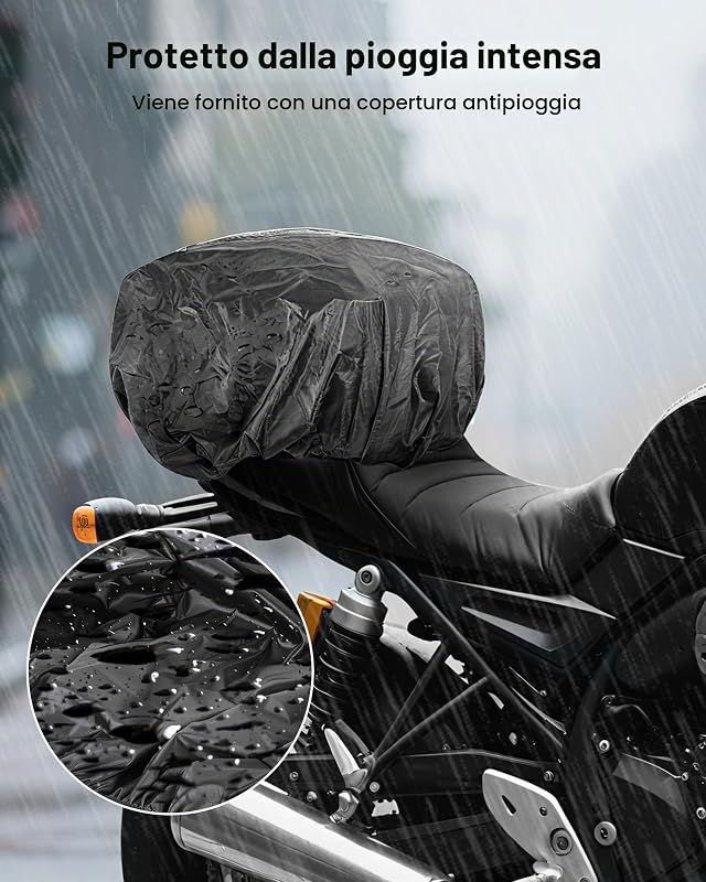 Borsa Posteriore per Moto, Espandibile da 10 L con Copertura Antipioggia Impermeabile, Borsa da Viaggio per Bagagli per Sportivi all'Aria Aperta, Zaino con Tracolle, Tasca, Nero