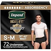 Depend Real Fit Adult Diapers, Incontinence Underwear for Men, Disposable, Maximum Absorbency, Small/Medium, Black, 72 Count, Packaging May Vary