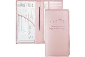 Yarnic Car Registration and Insurance Holder, Pu Leather Car Registration and Insurance Card Holder Car Document Holder for Cards, Essential Document, Driver License (Pink)