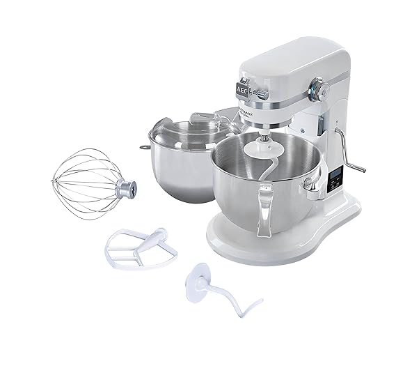 AEG KM 6100 Küchenmaschine UltraMix (5,7 l große Rührschüssel, Programmierbarer Timer mit Abschaltautomatik, 1,6 PS-Hochleist