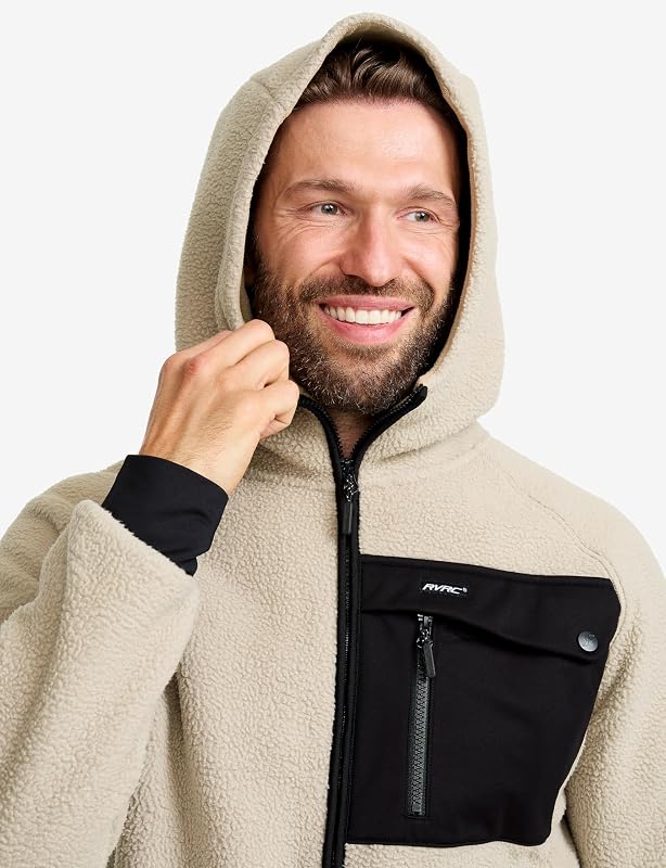 Sherpa Hoodie para Hombre, Chaqueta Polar Cálida y Duradera, Beige Khaki, L