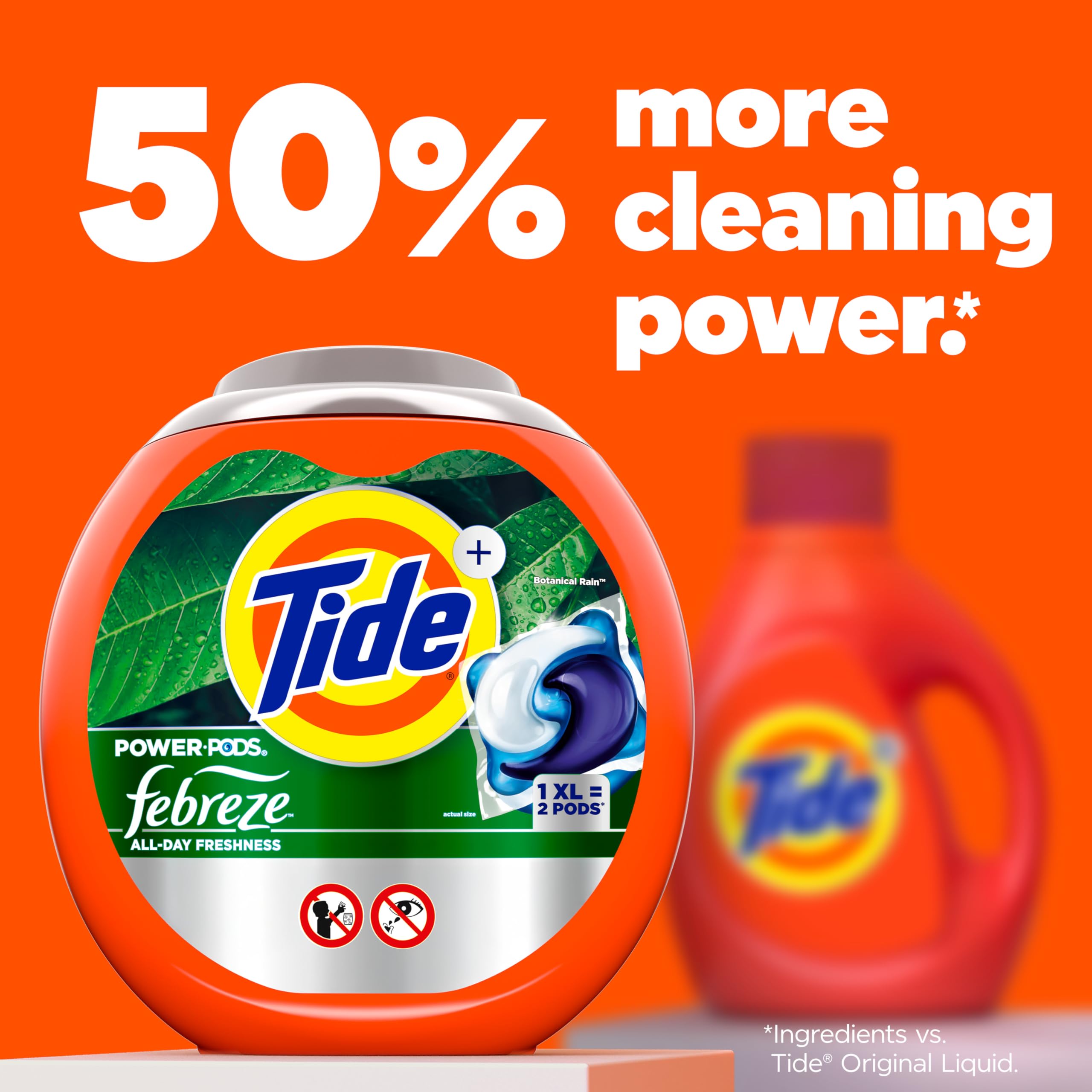 Tide Power Pods Laundry Detergent Pacs with Febreze Freshness with Odor Eliminators, Botanical Rain Scent, 45 Count
