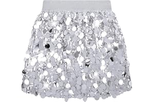 DAXIANG Girls Sparkly Sequin A Line Skirt Kids Elastics Waist Shiny Skirt with Built in Shorts for Party Birthday 5-12 Years