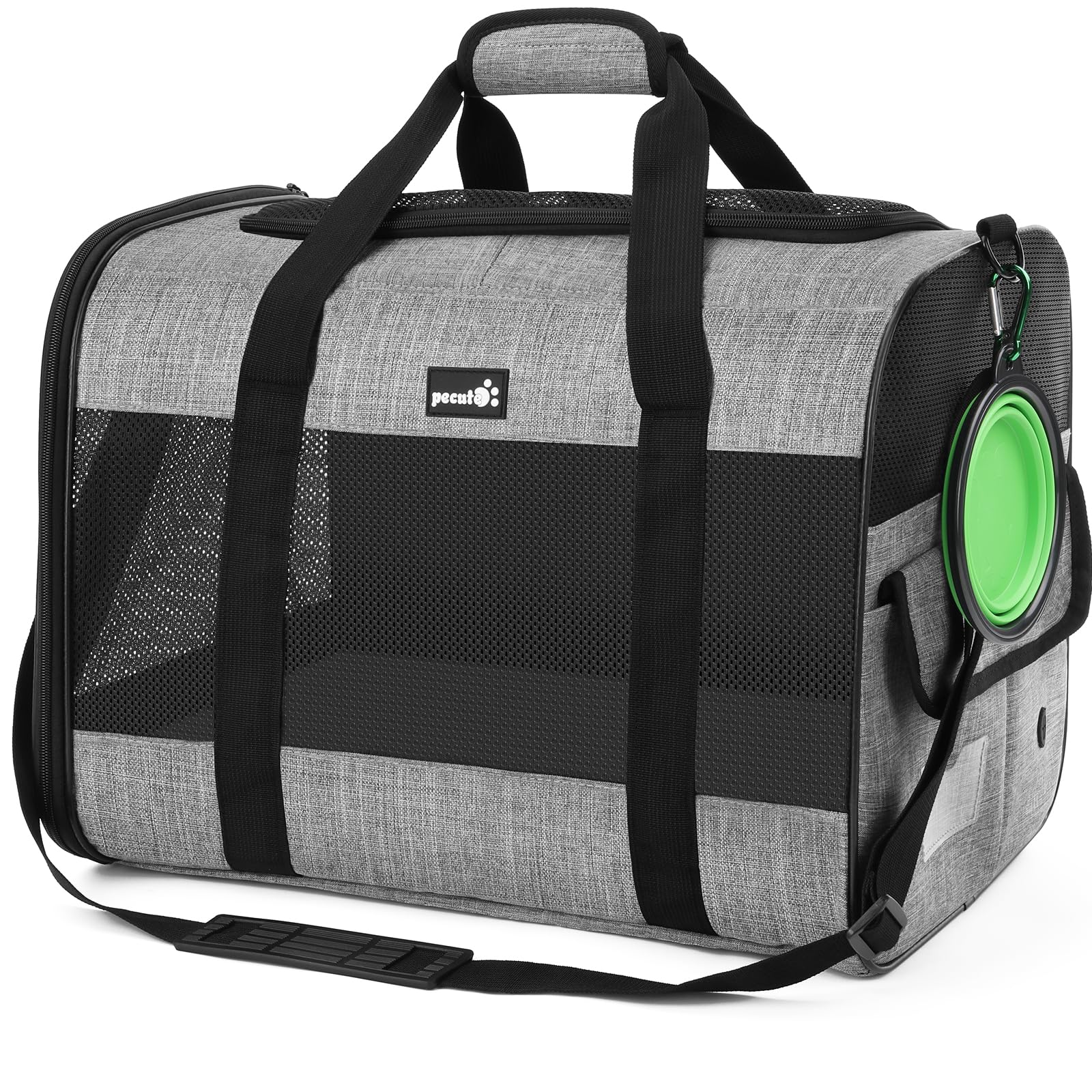 pecute® Pet Carrier Bag, Cat Carier Handbag, Portable Dog Travel Bag, Breathable Mesh Fabric, Suitable for Both Long And Short Trips 48 cm L x 36 cm W x 33 cm H,Grey