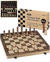 PlayVibe Wooden Chess Set 15'' & Checkers Board