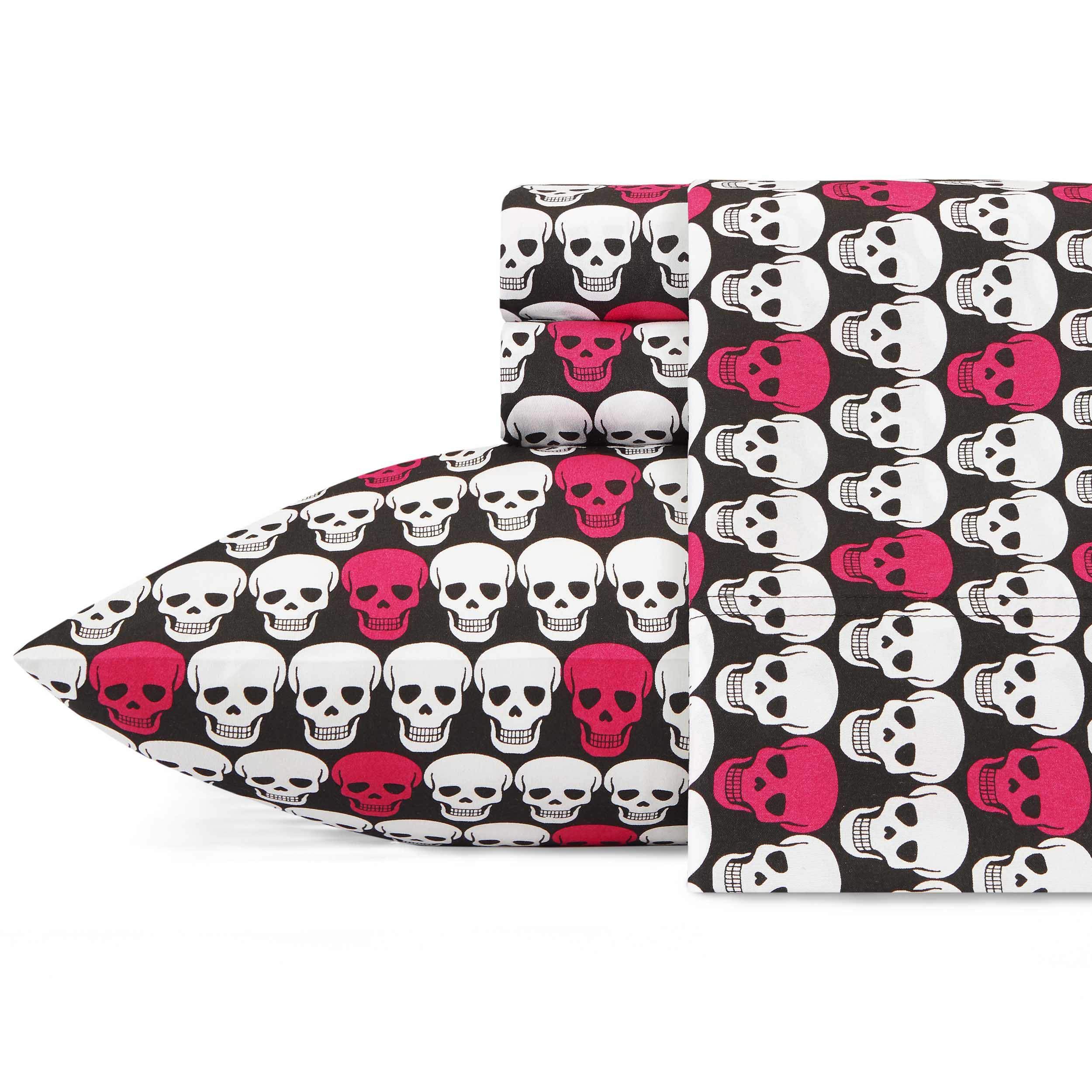 Photo 1 of Betsey Johnson Skulls Microfiber Pink 4 Piece Sheet Set-Full