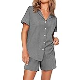 Ekouaer Womens Ribbed Knit Pajama Set Short Sleeve Soft Comfy Pj Set 2 Piece Lounge Set with Pockets Sleepwear S-XXL