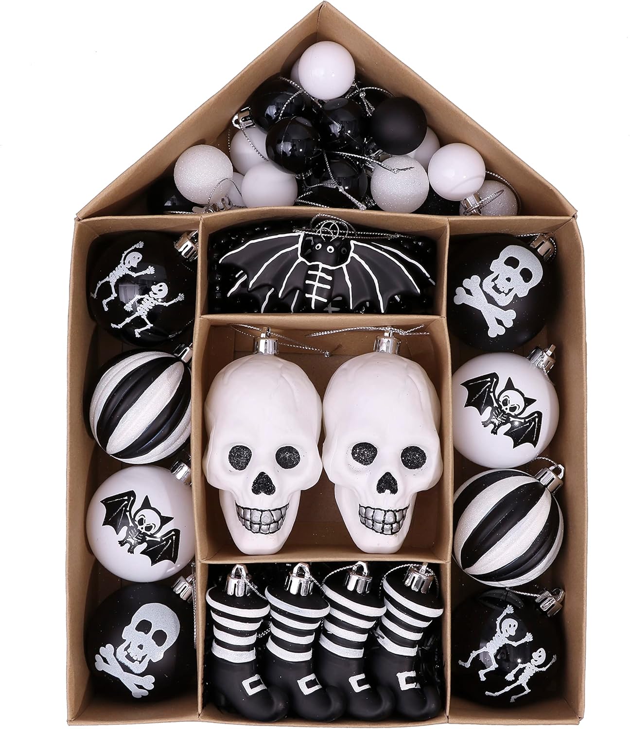 Ornaments - Valery Madelyn 40ct Shatterproof Scary Halloween Ball Ornaments with Skulls Bats Witch Boots Decorations, Halloween Tree Hanging Ornaments for Indoor Outdoor Party Table Centerpieces Decor