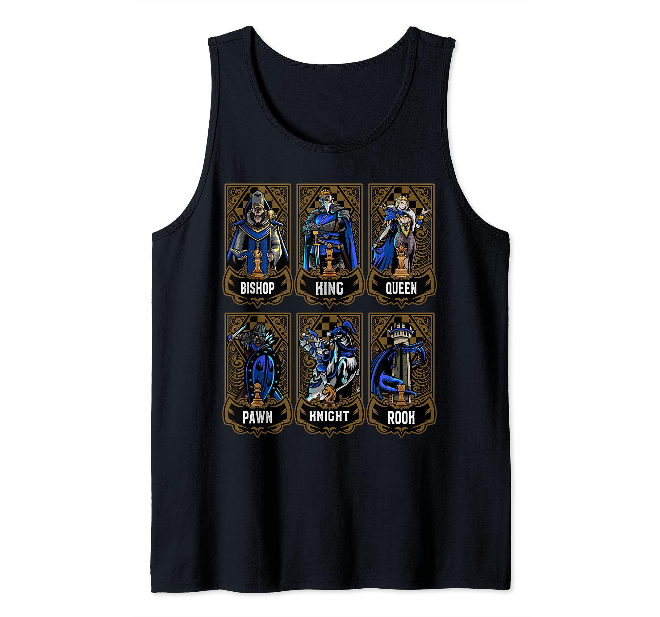Chess Game Piece Set Chess Club Players Gambit Blue Team Tank Top