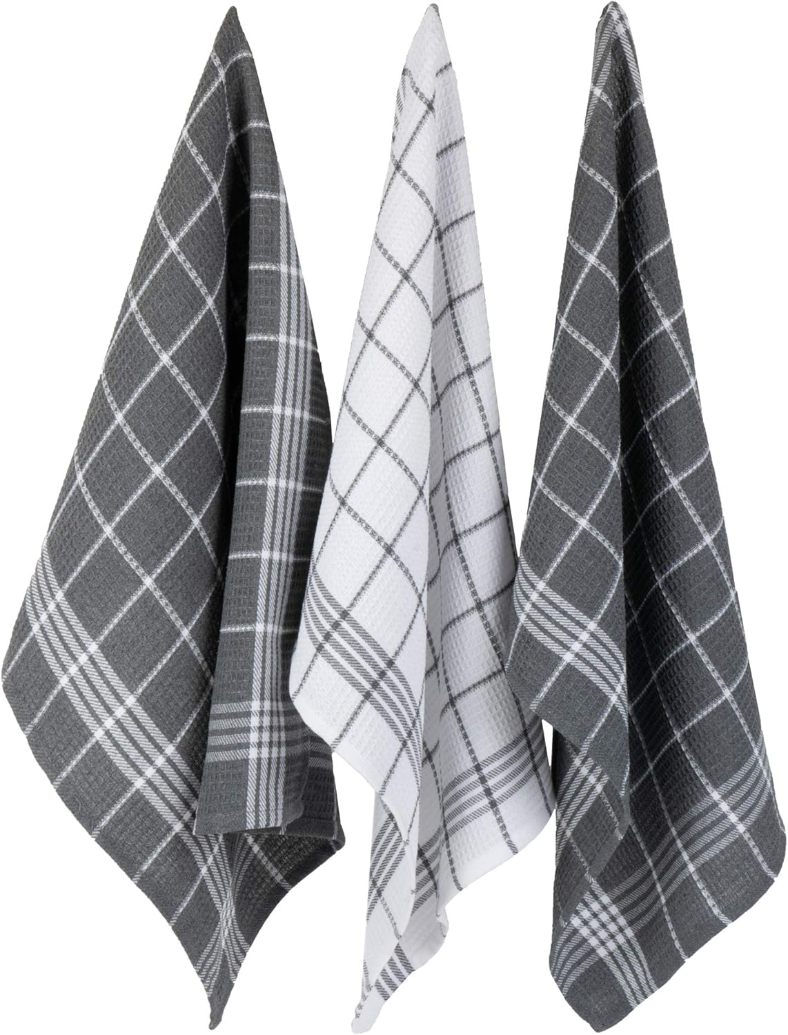DII Waffle Weave Kitchen Collection 100% Cotton, Machine Washable, Fast Drying and Absorbent, Dishtowel Set, Gray 6 Piece