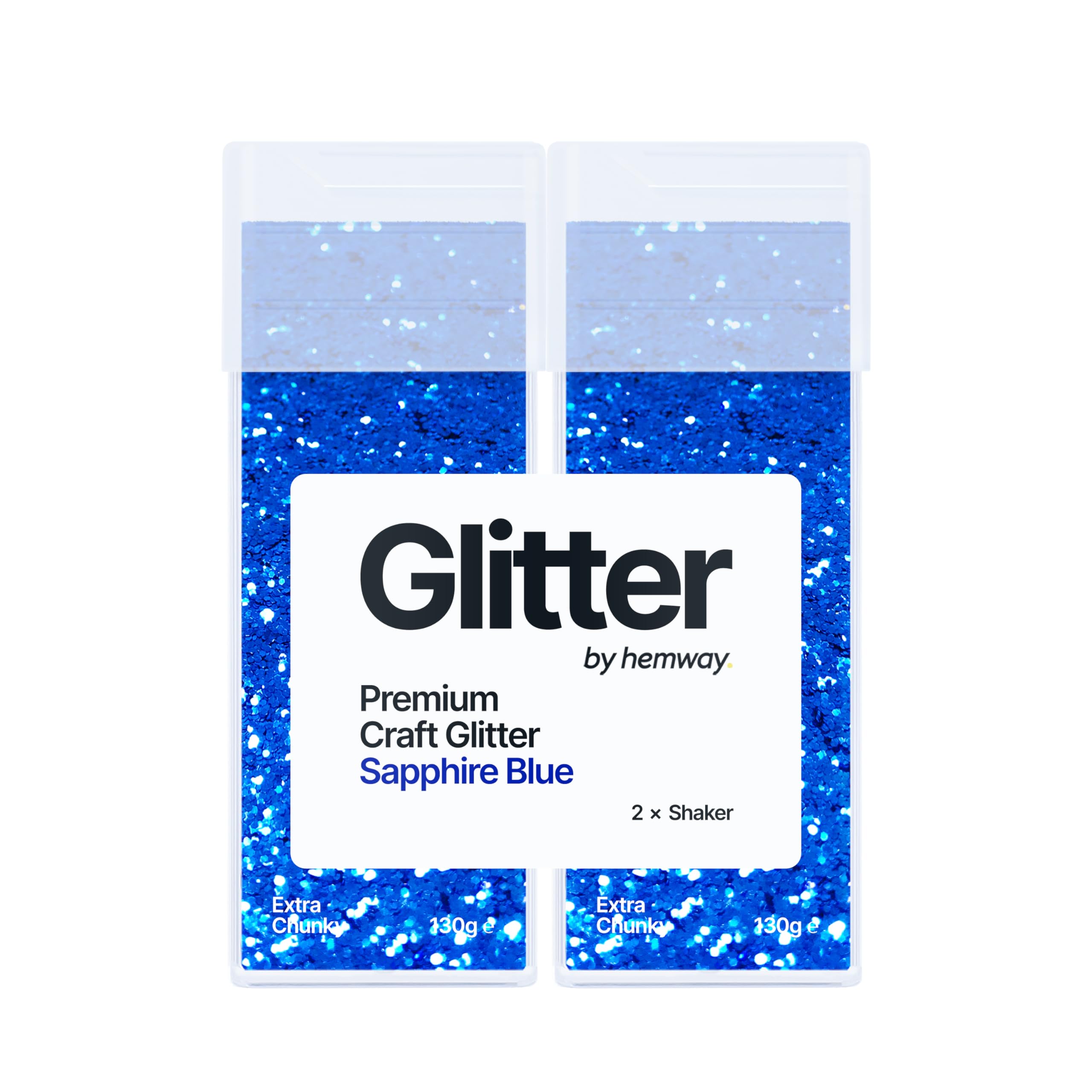 Hemway Glitter Shaker Sapphire Blue 130g x2 Pack Extra Chunky, Craft Glitter Shakers for Resin & Epoxy Crafts, Christmas Art Supplies, Nail, Body, Face, Eye, Festival, Crafting, Slime, Sparkle