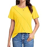 YUCOLEN Shirts for Women Short Sleeve Womens Tops Dressy Casual Work Tshirt Pleated Summer Outfits Business Blouses