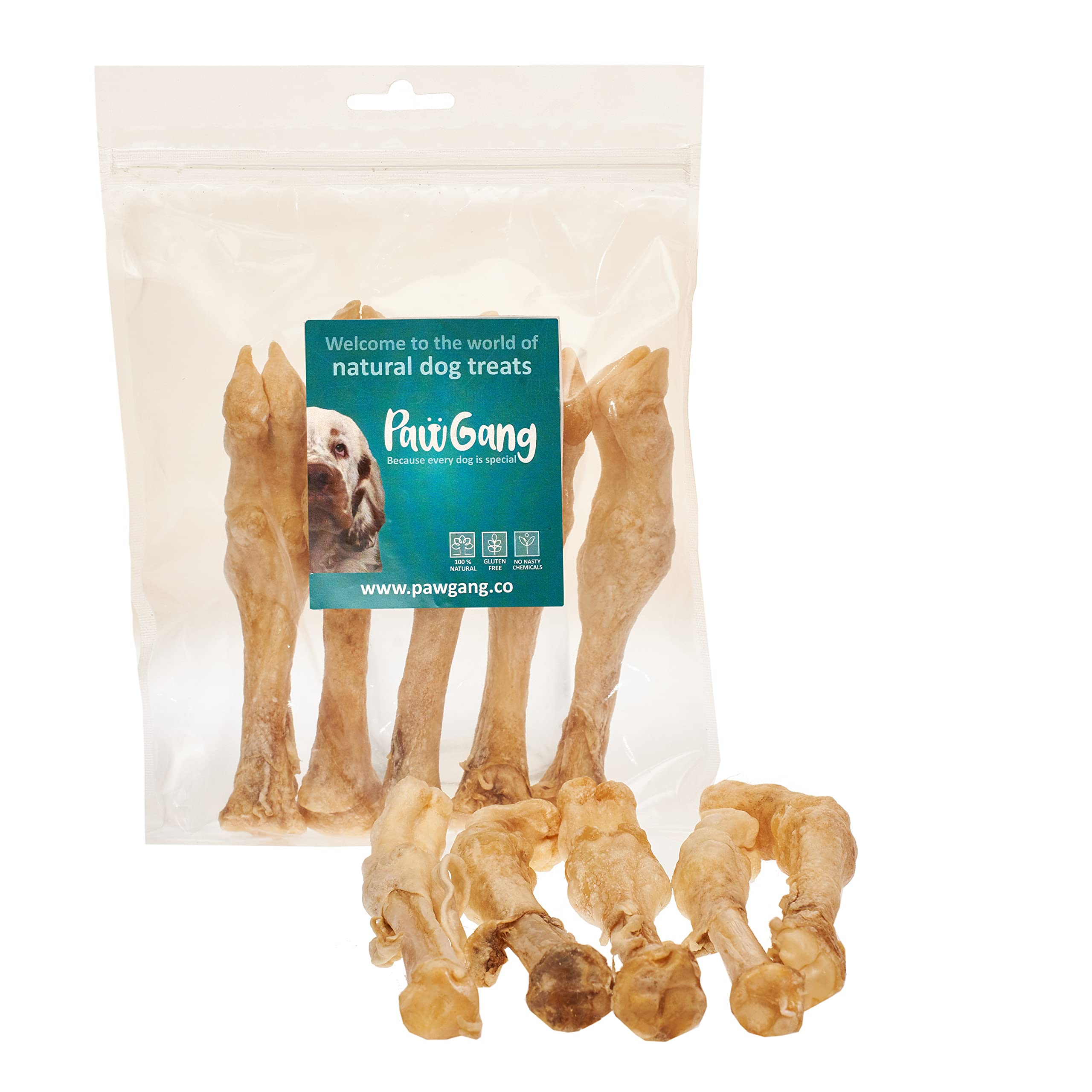 PawGang - Lamb Leg 5 pcs - 100% Natural Treats for Dogs Young Adult Old Small and Large Dog - Air Dried Chews Snacks - Healthy Hypoallergenic - Low Fat Grain Free - Perfect for Barf Raw