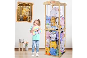 Basumee Stuffed Animals Storage Zoo with LED Light Large Wood Kids Toy Storage Organizer Holder for Stuffed Animals Girls Boys Nursery Room Bedrooms Stuff Animals Organizer
