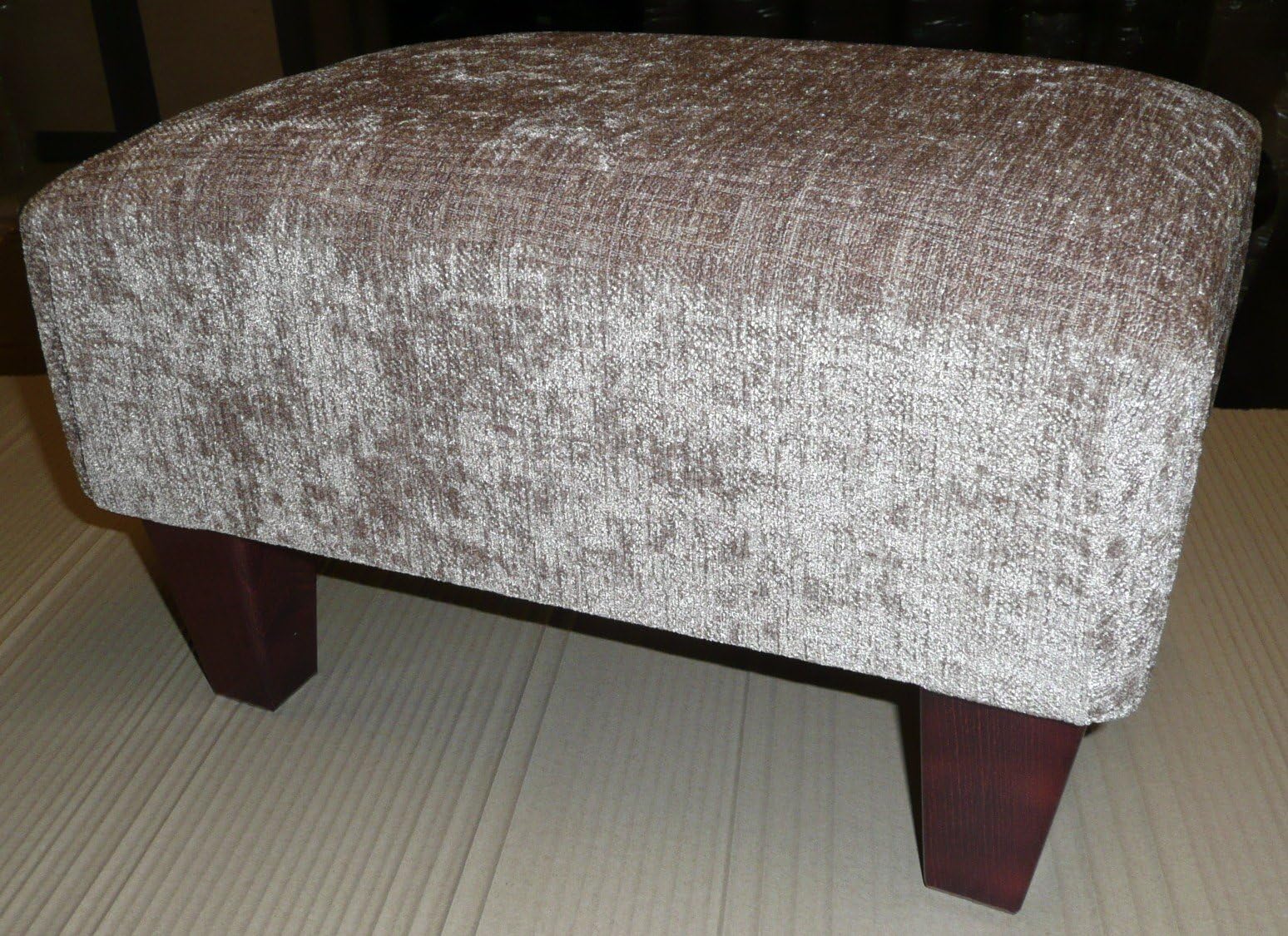 Elegance Furnishings footstool/pouffee in a mink chenille fabric with mahogany feet.also available in different fabrics.just ask and we can make it for you
