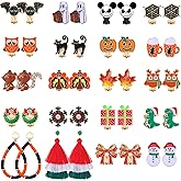 20Pairs Halloween Christmas Thanksgiving Clip on Earrings Set for Women Teen Holiday Jewelry Ghost Pumpkin Bat Earrings Christmas Tree Snowflake Earrings Squirrel Maple Leaf Turkey Fall Earrings