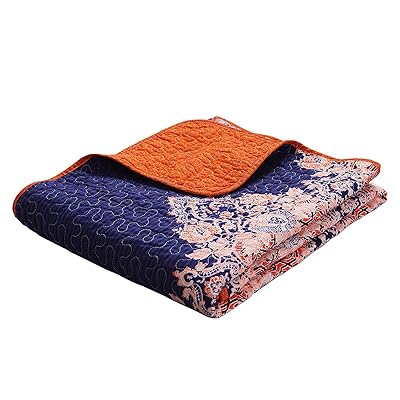 Exclusivo Mezcla Luxury Reversible 100% Cotton Rich Printed Boho Stripe Quilted Throw Blanket 60" x 50" Machine Washable and Dryable