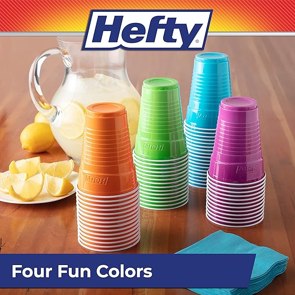 HEFTY EVERYDAY 16 OZ DISPOSABLE PARTY CUPS – 16 FL OZ – 100 / PACK – ASSORTED BRIGHT – COLD DRINK, PARTY