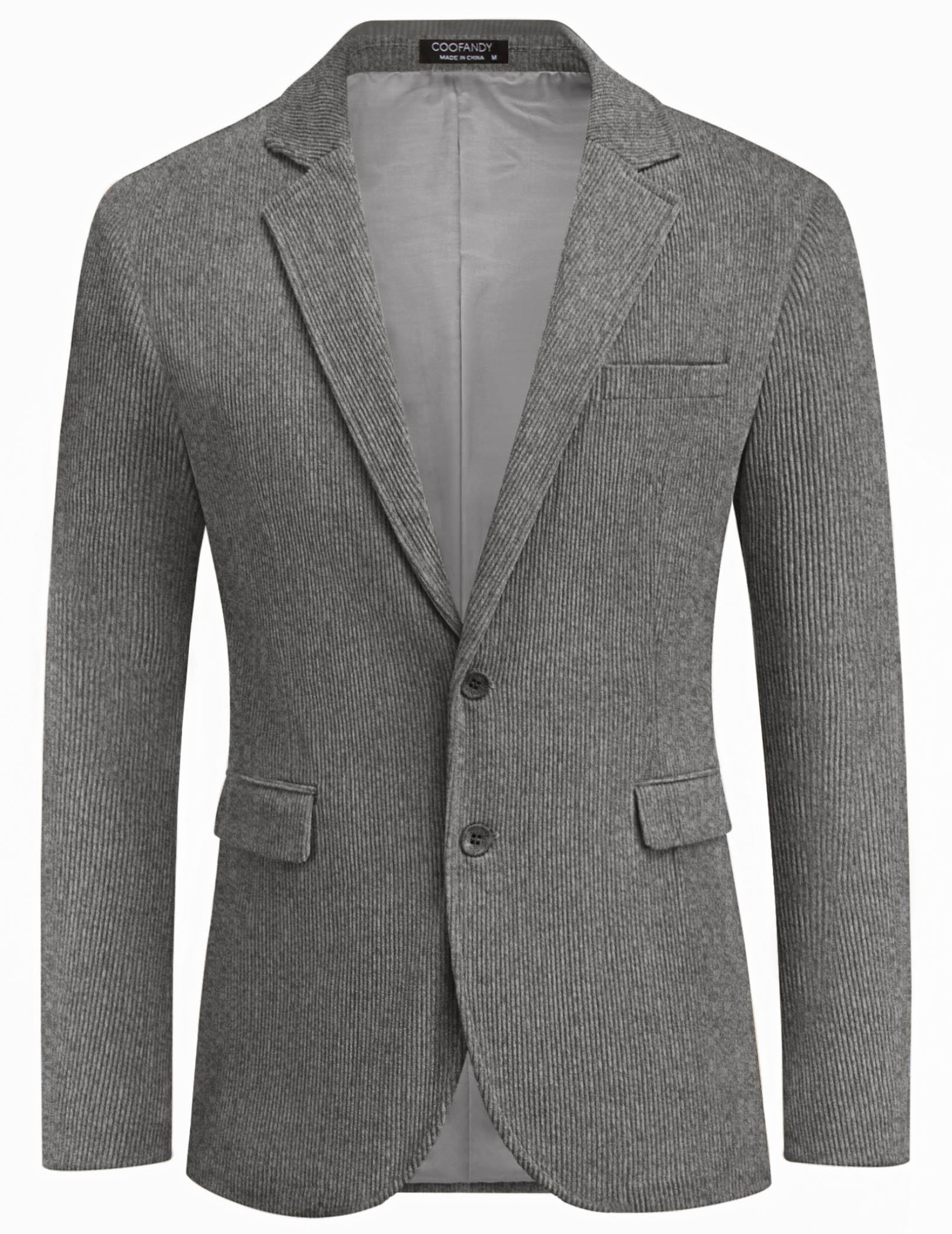 COOFADNY Herren Casual Cord Blazer Klassische Passform Zwei Knöpfe Sport Mantel Mode Revers Blazer Jacke, Dunkel_Grau, L