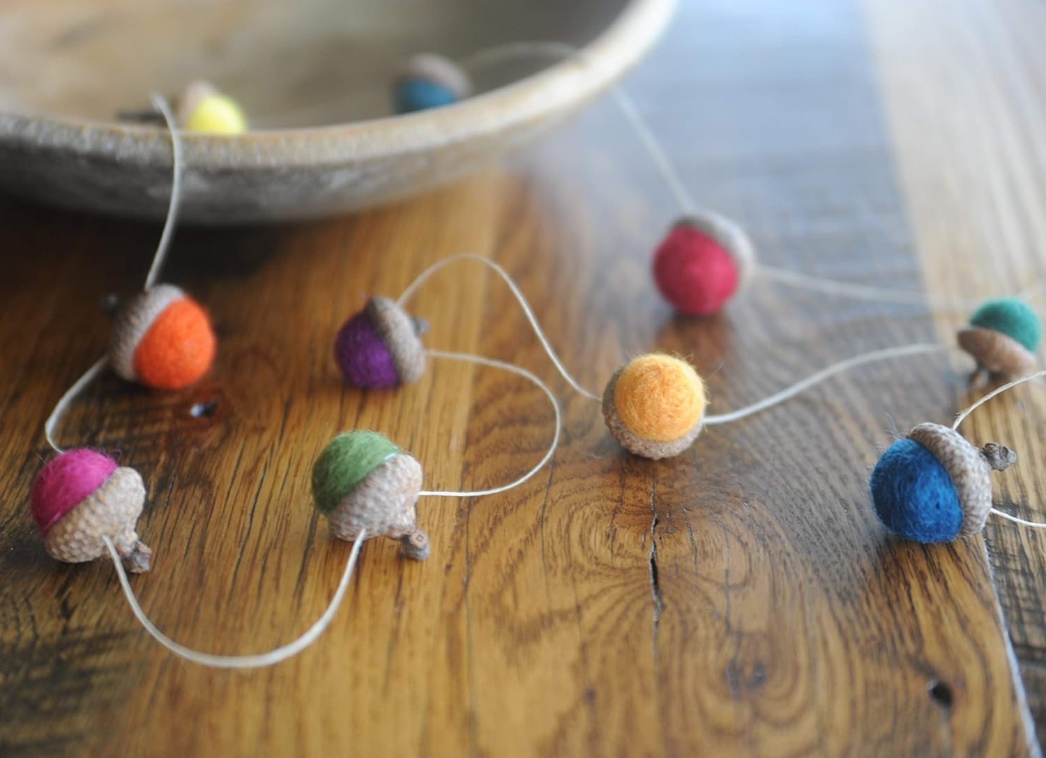 Felted Acorn Garland, Colorful Wool Garland Handmade
