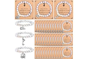 Ecation 36 Pcs Cheer Bracelet with Card for Cheerleading Gifts Cheerleading Charm Bracelet Jewelry for Cheer Team